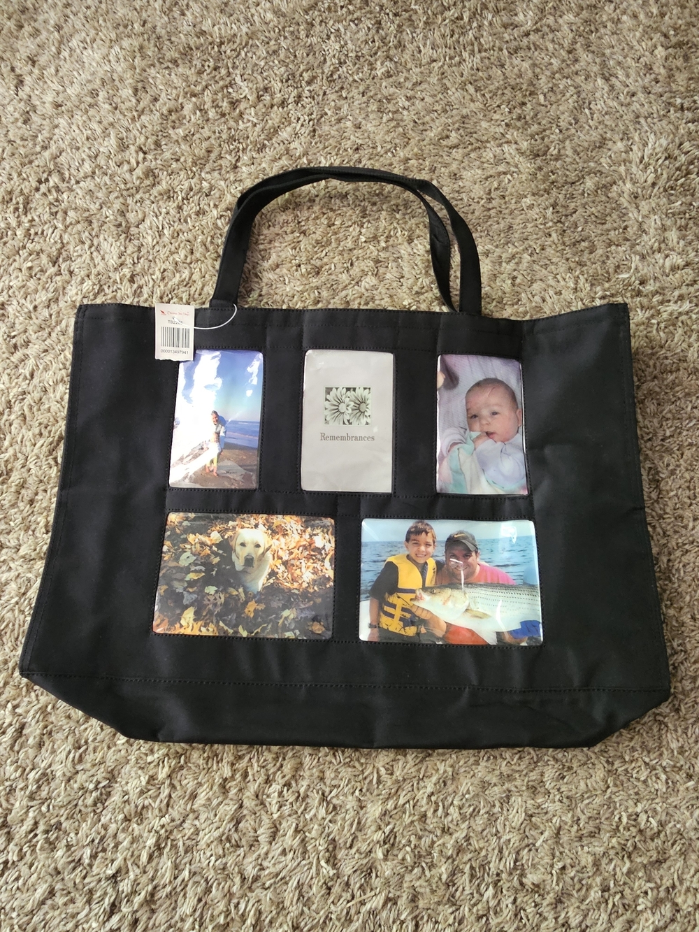 Remembrances Personalized Black Picture Photo Panel Tote Bag New Vintage
